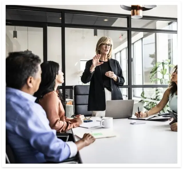 Business team reviewing plans together